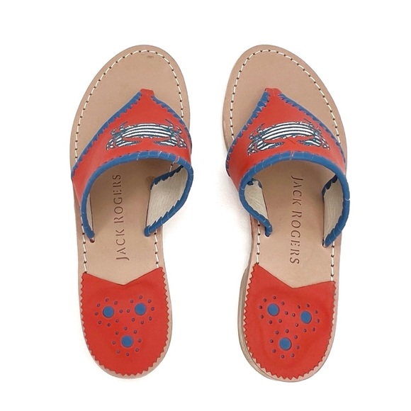Jack Rogers Crab Embroidered Sandals Striped Crab Size 8 - Picture 4 of 8